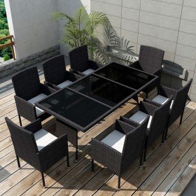 Set comedor de jardín 9 piezas y cojines ratán sintético negro en Conjuntos de jardín | Comprar online en Foru.es