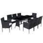 Set comedor de jardín 9 piezas y cojines ratán sintético negro en Conjuntos de jardín | Comprar online en Foru.es
