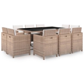 Set comedor de jardín 11 piezas y cojines ratán sintético beige en Conjuntos de jardín | Comprar online en Foru.es