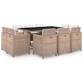 Set comedor de jardín 11 piezas y cojines ratán sintético beige en Conjuntos de jardín | Comprar online en Foru.es