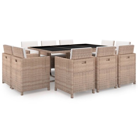 Set comedor de jardín 11 piezas y cojines ratán sintético beige en Conjuntos de jardín | Comprar online en Foru.es