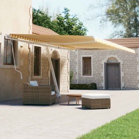 Toldo de pie retráctil manual amarillo y blanco 600x300 cm en Toldos | Comprar online en Foru.es