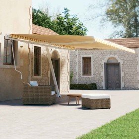 Toldo de pie retráctil manual amarillo y blanco 600x300 cm en Toldos | Comprar online en Foru.es