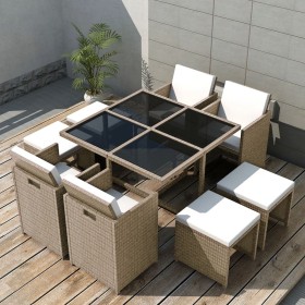 Set comedor de jardín 9 piezas y cojines ratán sintético beige en Conjuntos de jardín | Comprar online en Foru.es