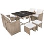 Set comedor de jardín 9 piezas y cojines ratán sintético beige en Conjuntos de jardín | Comprar online en Foru.es