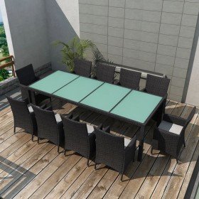 Set comedor de jardín 11 piezas y cojines ratán sintético negro en Conjuntos de jardín | Comprar online en Foru.es