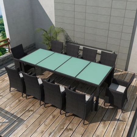 Set comedor de jardín 11 piezas y cojines ratán sintético negro en Conjuntos de jardín | Comprar online en Foru.es