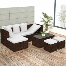 Set muebles de jardín 4 piezas y cojines ratán sintético marrón en Conjuntos de jardín | Comprar online en Foru.es