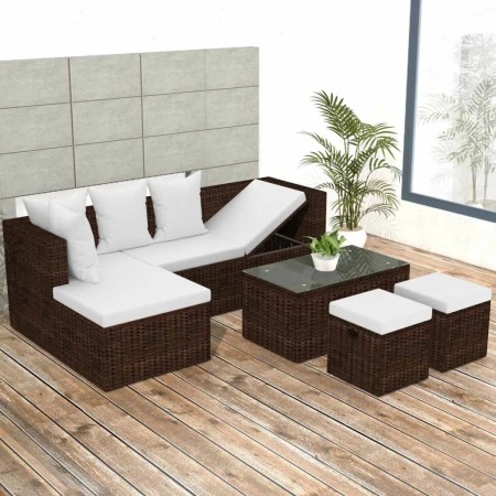 Set muebles de jardín 4 piezas y cojines ratán sintético marrón en Conjuntos de jardín | Comprar online en Foru.es