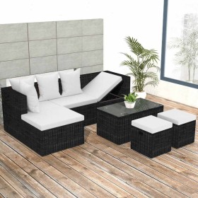 Set muebles de jardín 4 piezas y cojines ratán sintético negro en Conjuntos de jardín | Comprar online en Foru.es