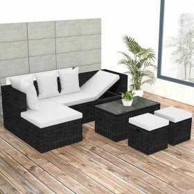 Set muebles de jardín 4 piezas y cojines ratán sintético negro en Conjuntos de jardín | Comprar online en Foru.es