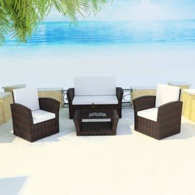 Set muebles de jardín 4 piezas y cojines ratán sintético marrón en Conjuntos de jardín | Comprar online en Foru.es