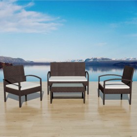 Muebles de jardín 4 piezas con cojines ratán sintético marrón en Conjuntos de jardín | Comprar online en Foru.es