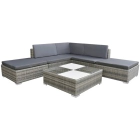 Set de muebles de jardín 6 pzas y cojines ratán sintético gris en Conjuntos de jardín | Comprar online en Foru.es