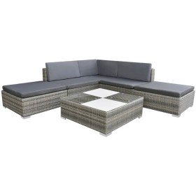 Set de muebles de jardín 6 pzas y cojines ratán sintético gris en Conjuntos de jardín | Comprar online en Foru.es