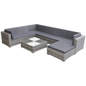 Set de muebles de jardín 8 pzas y cojines ratán sintético gris en Conjuntos de jardín | Comprar online en Foru.es