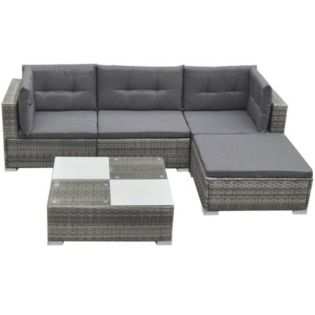 Set de muebles de jardín 5 pzas y cojines ratán sintético gris en Conjuntos de jardín | Comprar online en Foru.es