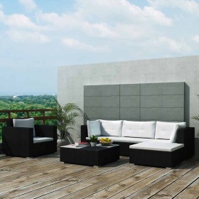Set muebles de jardín 6 piezas y cojines ratán sintético negro en Conjuntos de jardín | Comprar online en Foru.es