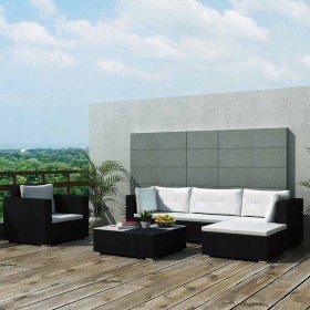 Set muebles de jardín 6 piezas y cojines ratán sintético negro en Conjuntos de jardín | Comprar online en Foru.es