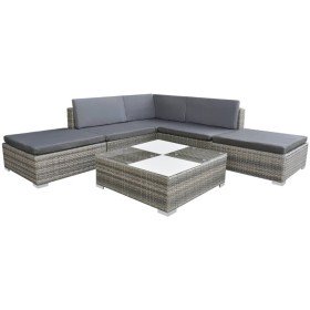 Set de muebles de jardín 6 pzas y cojines ratán sintético gris en Conjuntos de jardín | Comprar online en Foru.es