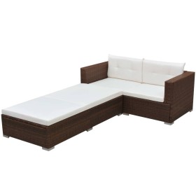 Set muebles de jardín 3 piezas y cojines ratán sintético marrón en Conjuntos de jardín | Comprar online en Foru.es