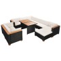 Set muebles de jardín 10 piezas y cojines ratán sintético negro en Conjuntos de jardín | Comprar online en Foru.es
