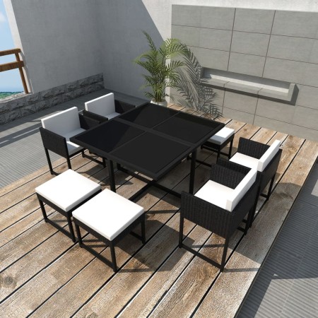 Set comedor de jardín 9 piezas y cojines ratán sintético negro en Conjuntos de jardín | Comprar online en Foru.es