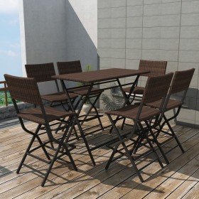 Set comedor de jardín plegable 7 pzas poli ratán y acero marrón en Conjuntos de jardín | Comprar online en Foru.es