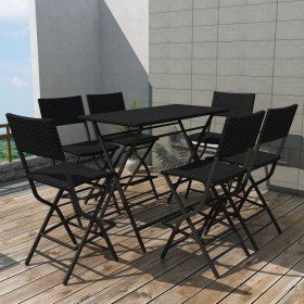 Set comedor de jardín plegable 7 pzas poli ratán y acero negro en Conjuntos de jardín | Comprar online en Foru.es