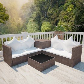 Set muebles de jardín 4 piezas y cojines ratán sintético marrón en Conjuntos de jardín | Comprar online en Foru.es