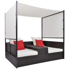 Cama de jardín con toldo ratán sintético marrón 190x130 cm en Camas para exterior | Comprar online en Foru.es