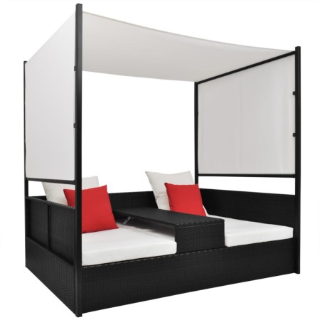 Cama de jardín con toldo ratán sintético negro 190x130 cm en Camas para exterior | Comprar online en Foru.es