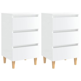 Mesita de noche patas madera 2 uds blanco brillo 40x35x69 cm de vidaXL, Mesitas de noche - Ref: Foro24-805900, Precio: 109,38...