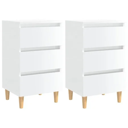 Mesita de noche patas madera 2 uds blanco brillo 40x35x69 cm de vidaXL, Mesitas de noche - Ref: Foro24-805900, Precio: 107,48...