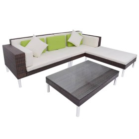 Set muebles de jardín 4 piezas y cojines ratán sintético marrón en Conjuntos de jardín | Comprar online en Foru.es
