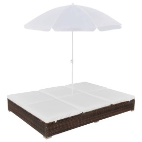 Tumbona cama con sombrilla ratán sintético marrón en Camas para exterior | Comprar online en Foru.es