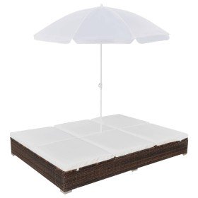 Tumbona cama con sombrilla ratán sintético marrón en Camas para exterior | Comprar online en Foru.es