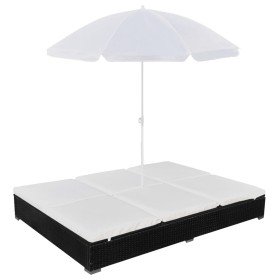 Tumbona cama con sombrilla ratán sintético negra en Camas para exterior | Comprar online en Foru.es