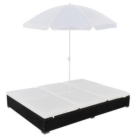 Tumbona cama con sombrilla ratán sintético negra en Camas para exterior | Comprar online en Foru.es