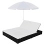 Tumbona cama con sombrilla ratán sintético negra en Camas para exterior | Comprar online en Foru.es