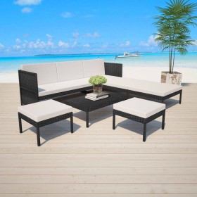 Set muebles de jardín 6 piezas y cojines ratán sintético negro en Conjuntos de jardín | Comprar online en Foru.es