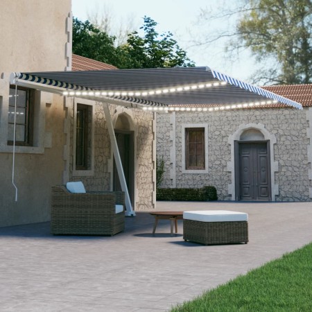Toldo automático LED sensor de viento azul y blanco 600x300 cm en Toldos | Comprar online en Foru.es