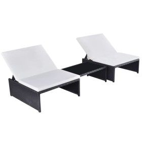 Sillas de jardín reclinables con mesa 2 uds ratán PE negro en Tumbonas | Comprar online en Foru.es
