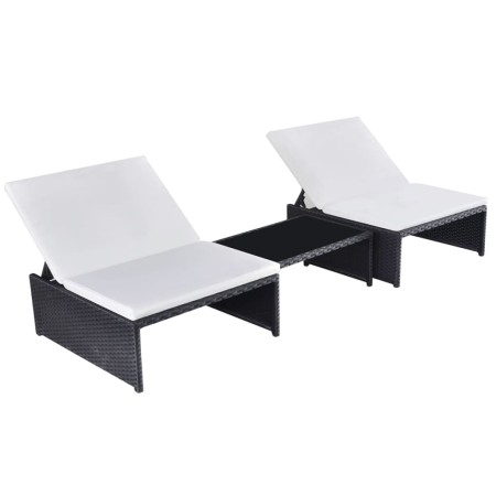 Sillas de jardín reclinables con mesa 2 uds ratán PE negro en Tumbonas | Comprar online en Foru.es