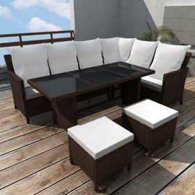 Set muebles de jardín 4 piezas y cojines ratán sintético marrón en Conjuntos de jardín | Comprar online en Foru.es