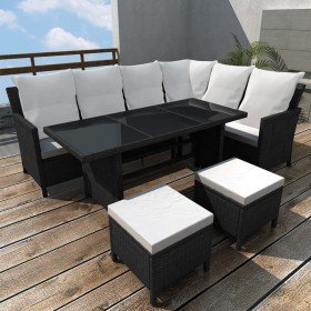 Set de muebles de jardín 4 pzas y cojines ratán sintético negro en Conjuntos de jardín | Comprar online en Foru.es