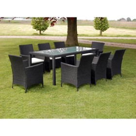 Set comedor de jardín 9 piezas y cojines ratán sintético negro en Conjuntos de jardín | Comprar online en Foru.es