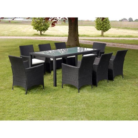 Set comedor de jardín 9 piezas y cojines ratán sintético negro en Conjuntos de jardín | Comprar online en Foru.es