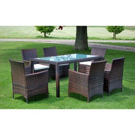 Set comedor de jardín 7 piezas y cojines ratán sintético marrón en Conjuntos de jardín | Comprar online en Foru.es