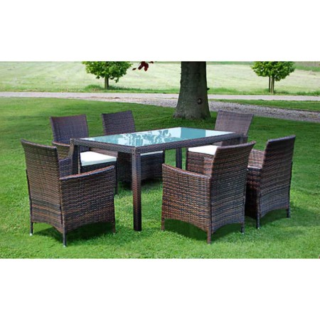 Set comedor de jardín 7 piezas y cojines ratán sintético marrón en Conjuntos de jardín | Comprar online en Foru.es